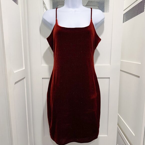 Vintage Y2K Red Velvet Glitter Mini Bodycon Vamp Dress. - Picture 1 of 7